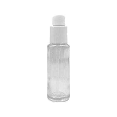 ENVASE DE VIDRIO TRANSPARENTE 30 ML CON VALVULA DE TRATAMIENTO NEGRA