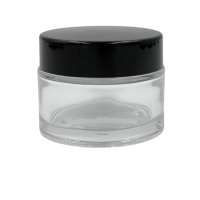 POTE DE VIDRIO TRANSPARENTE CON TAPA PLÁSTICA NEGRA 50ml -B1