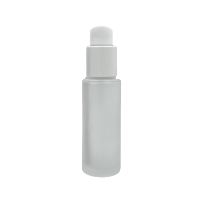 ENVASE DE VIDRIO FROSTED 30 ML CON VALVULA DE TRATAMIENTO BLANCA