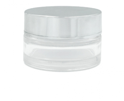 POTE DE VIDRIO CLEAR 30ml con tapa plateada brillante y sello opcional