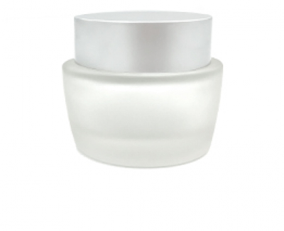 POTE DE VIDRIO 50ml empavonado con tapa de aluminio plateada mate y sello
